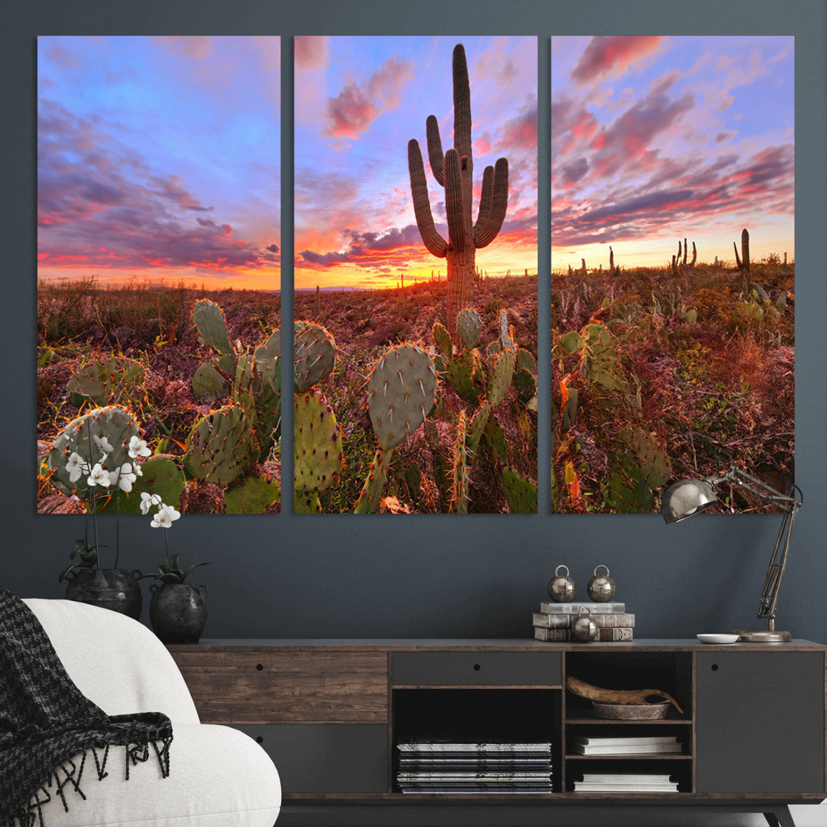 Arizona Desert Wall Art Canvas Print - Framed Deser Sunset