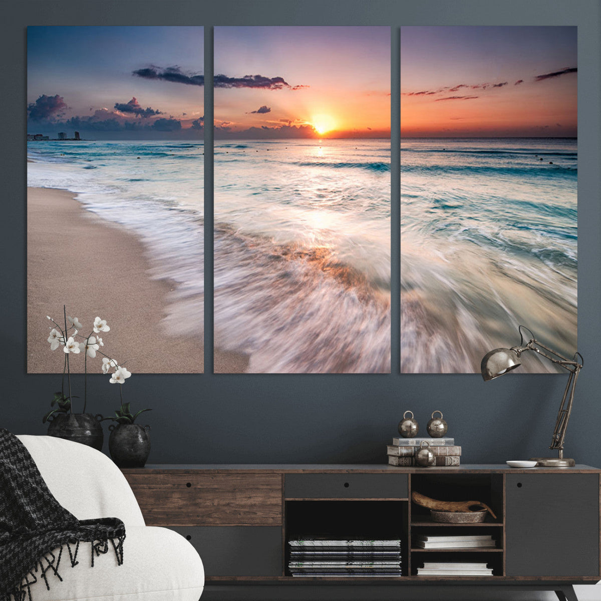Sunset Beach Wall Art – Soothing Coastal Landscape, Ready to
