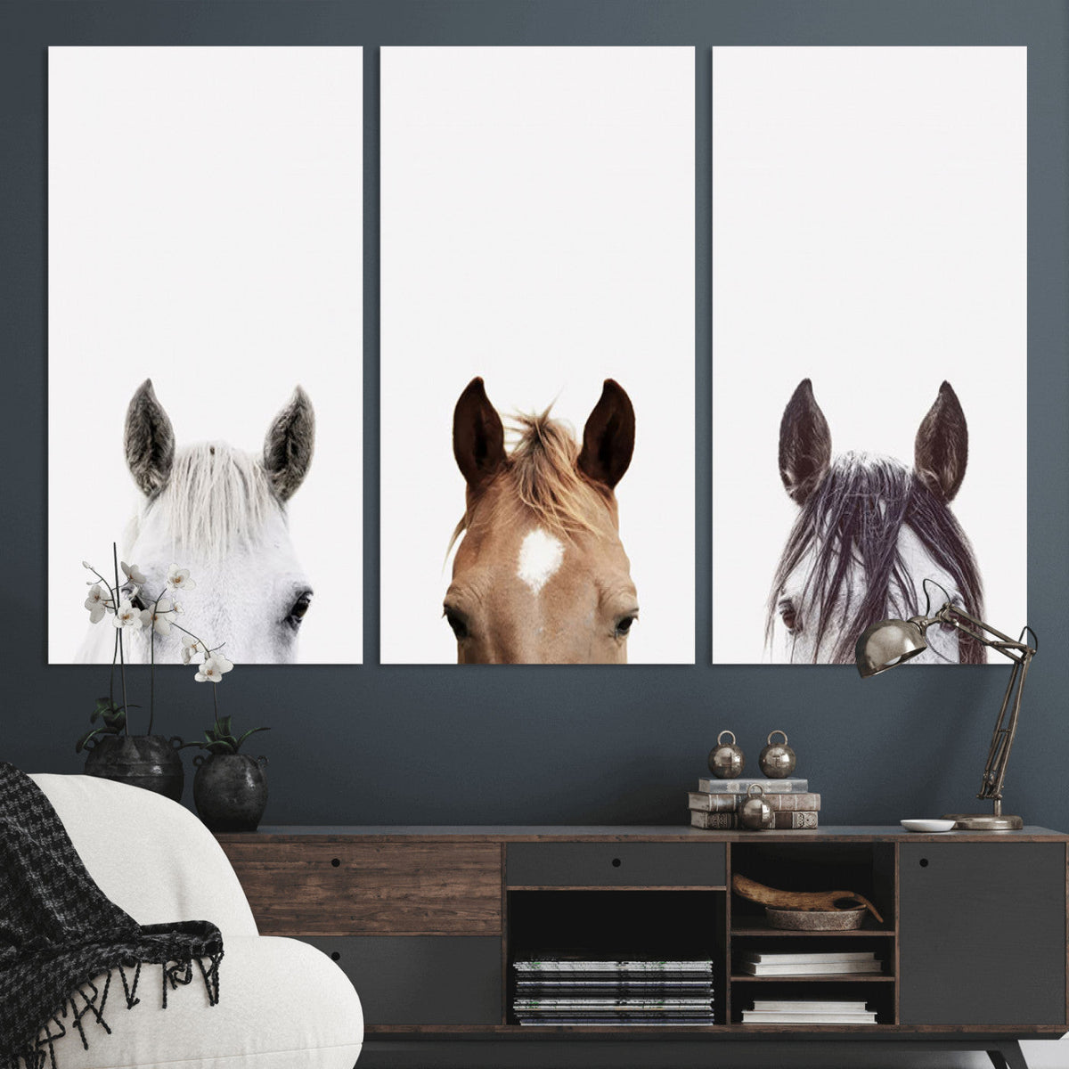 Horse Prints Set, Set of 3 Horse Wall Art, Horses Portraits,