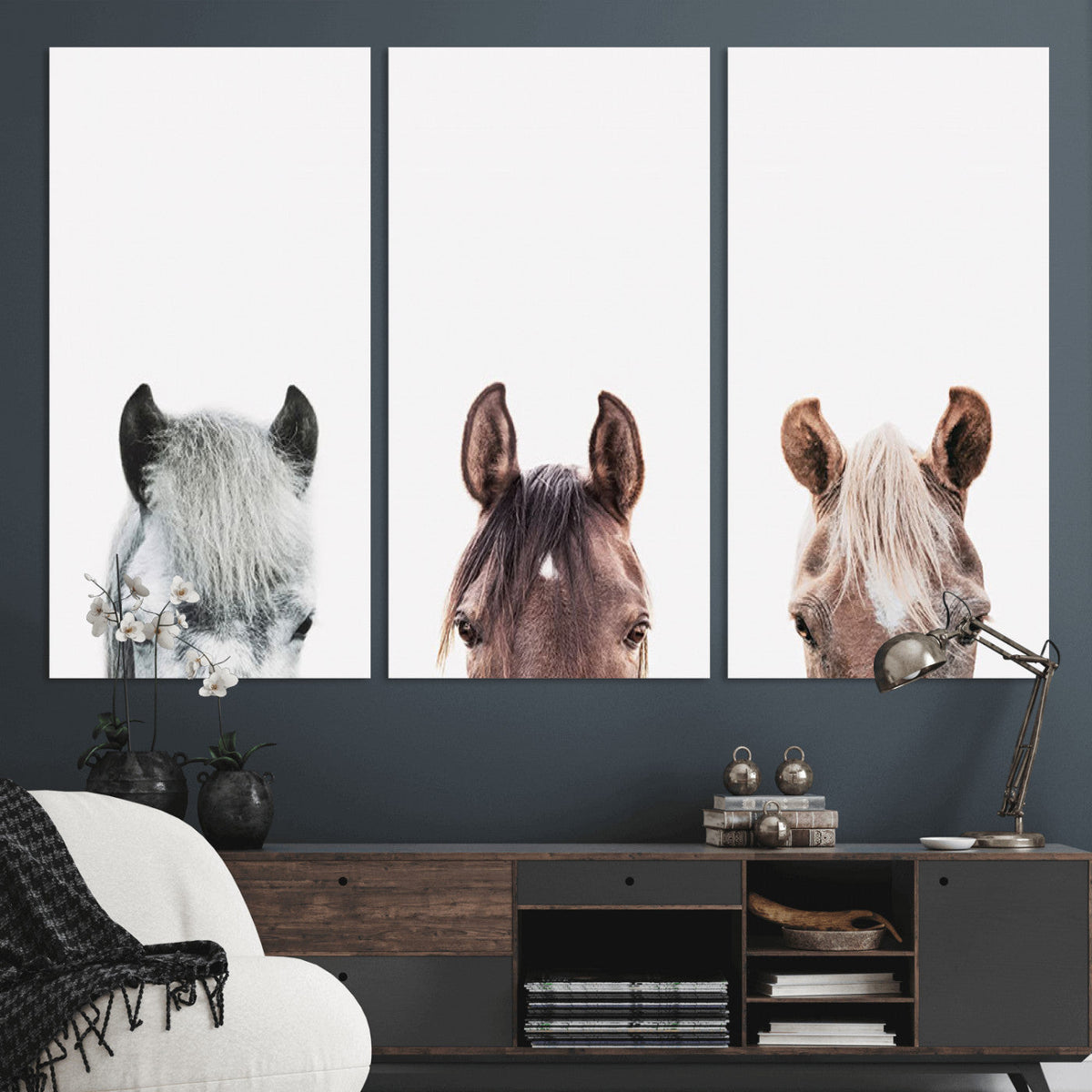 Horse Wall Art - Minimalist Horse Triptych Wall Art – Modern