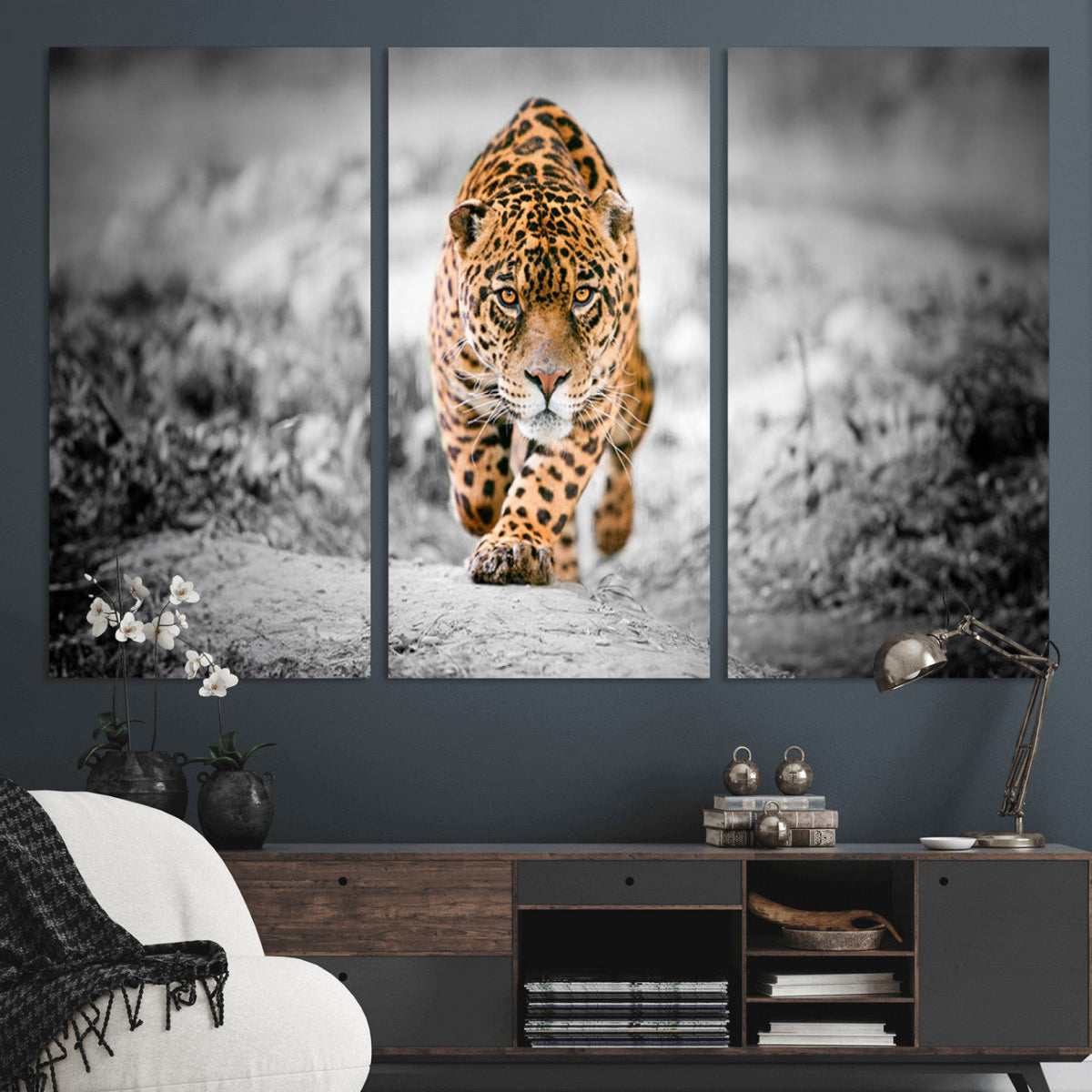 Jaguar Wall Art Canvas Print - Majestic Big Cat in Focused