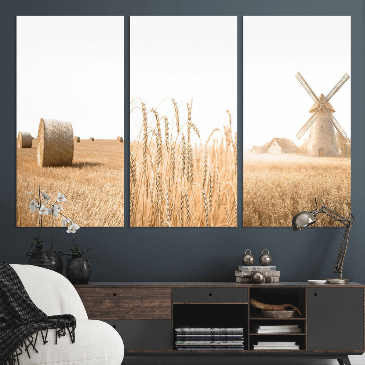 Vintage Farmhouse Triptych Wall Art – Giclée Canvas