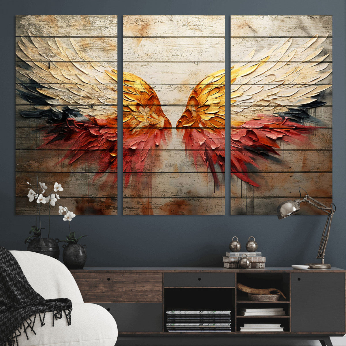 Abstract Angel Wings Canvas Wall Art – Framed and Ready to