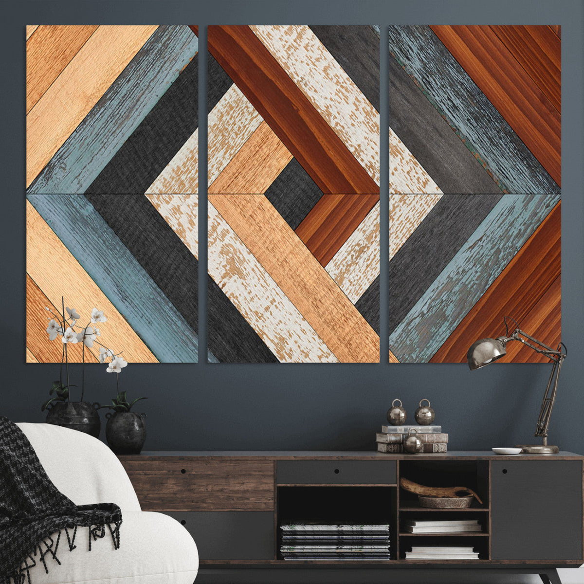 Geometric Wood Art Wall Decor Canvas Print, Rustic Wooden