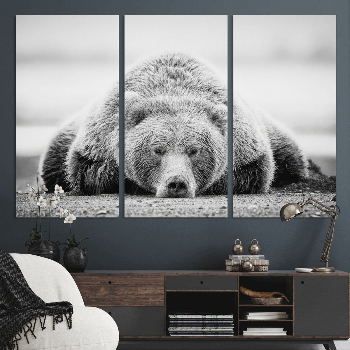 Resting Grizzly Bear Wall Art Canvas Print – Majestic Lazy