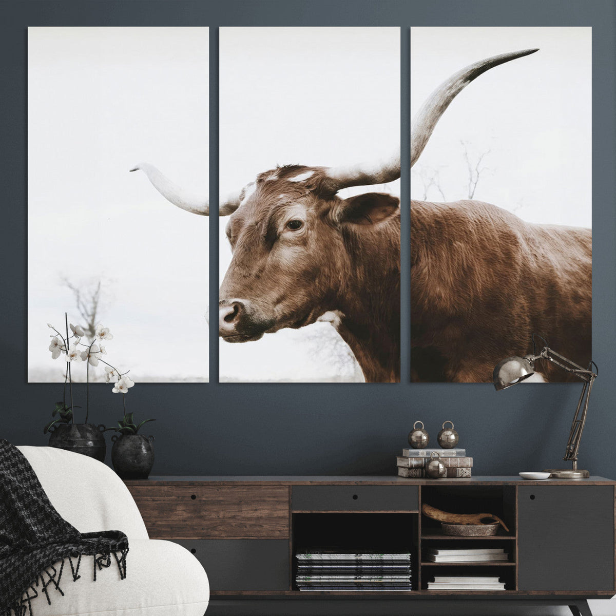 Rustic Bull Wall Art Canvas Print – Modern Longhorn