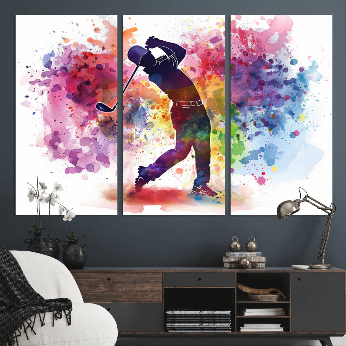 Colorful Golfer Swing Wall Art Canvas Print - Ready to Hang,