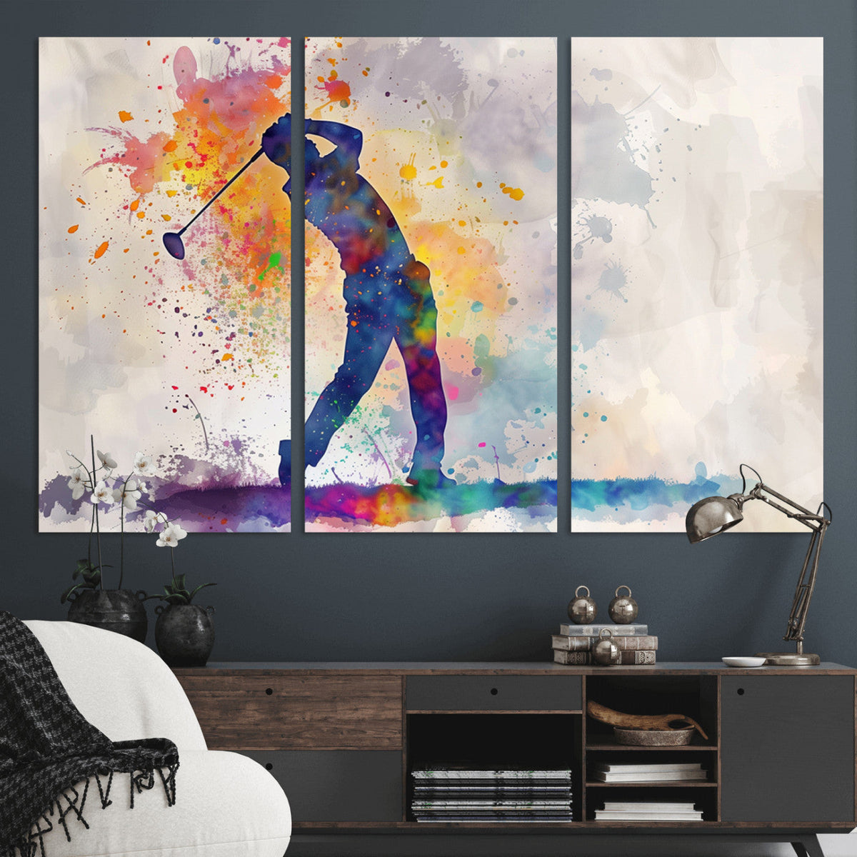 Watercolor Golf Swing Wall Art Canvas Print | Vibrant