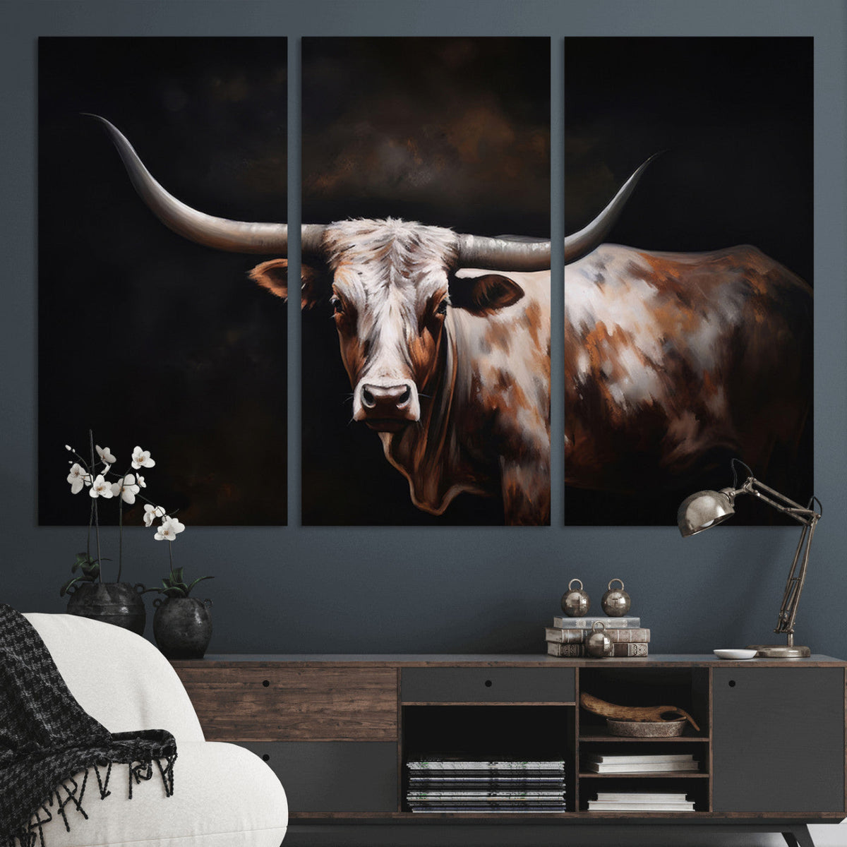 Texas Longhorn Wall Art Canvas Print | Western Ranch Decor |