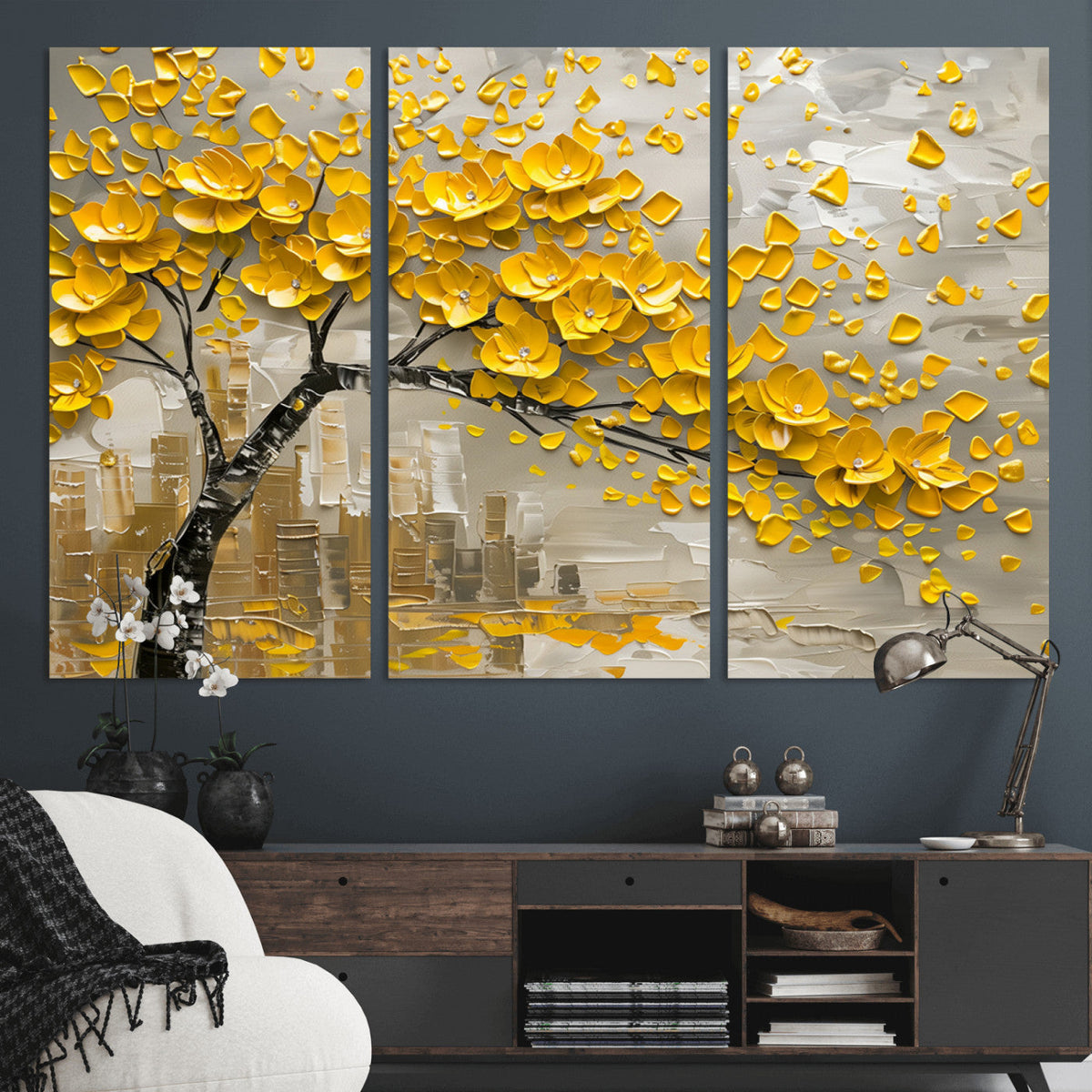 Yellow Blossom Tree Canvas Wall Art - Floral Abstract Modern