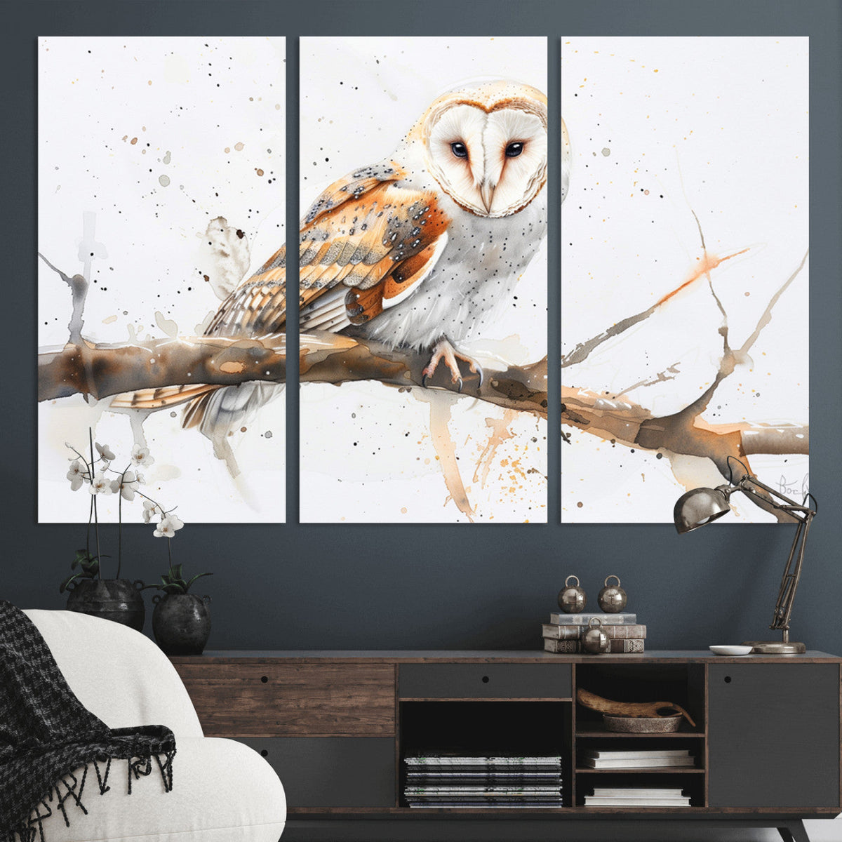 Barn Owl Wall Art on Branch | Stunning Canvas Print for