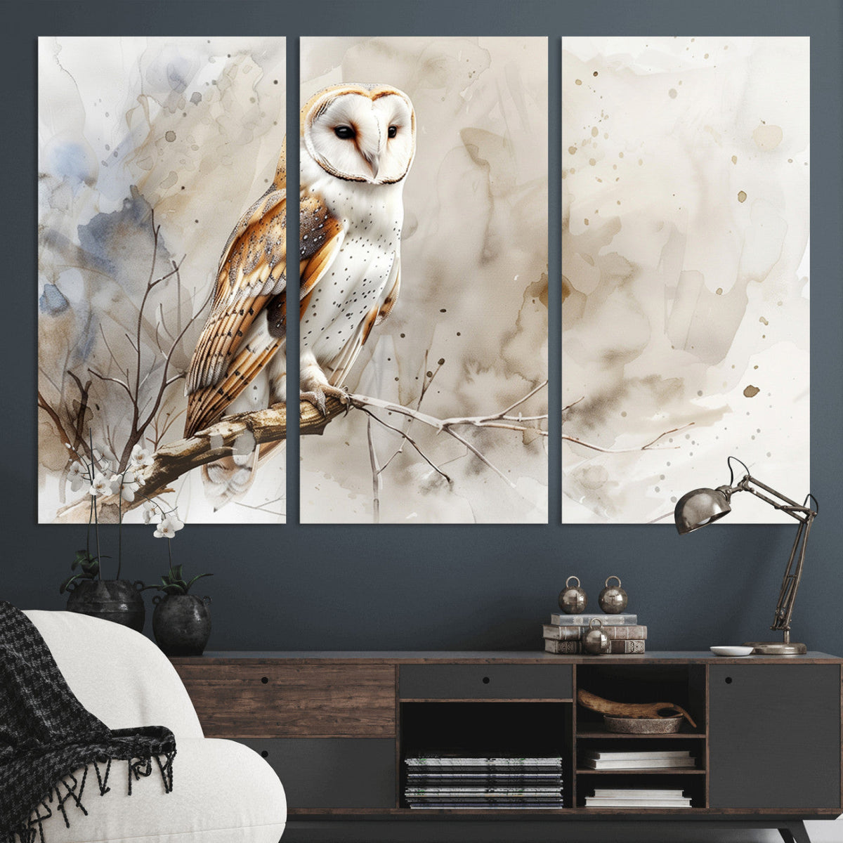 Barn Owl Wall Art | Watercolor Canvas Print | Perfect for