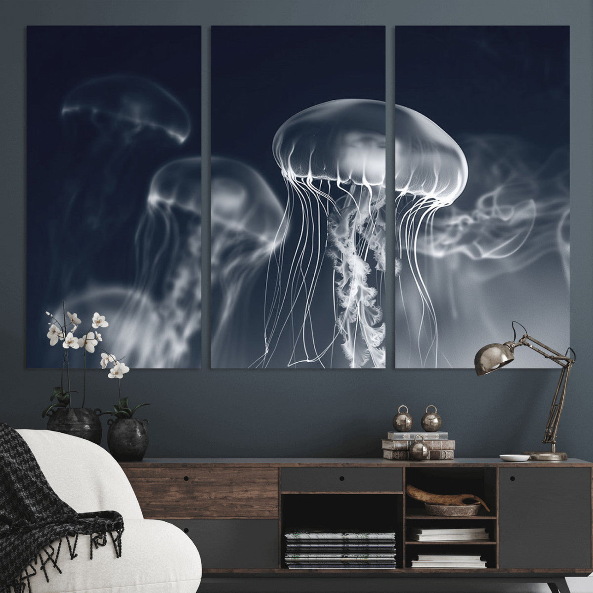 Jellyfish Wall Art Canvas Print, Modern Abstract Jellyfish