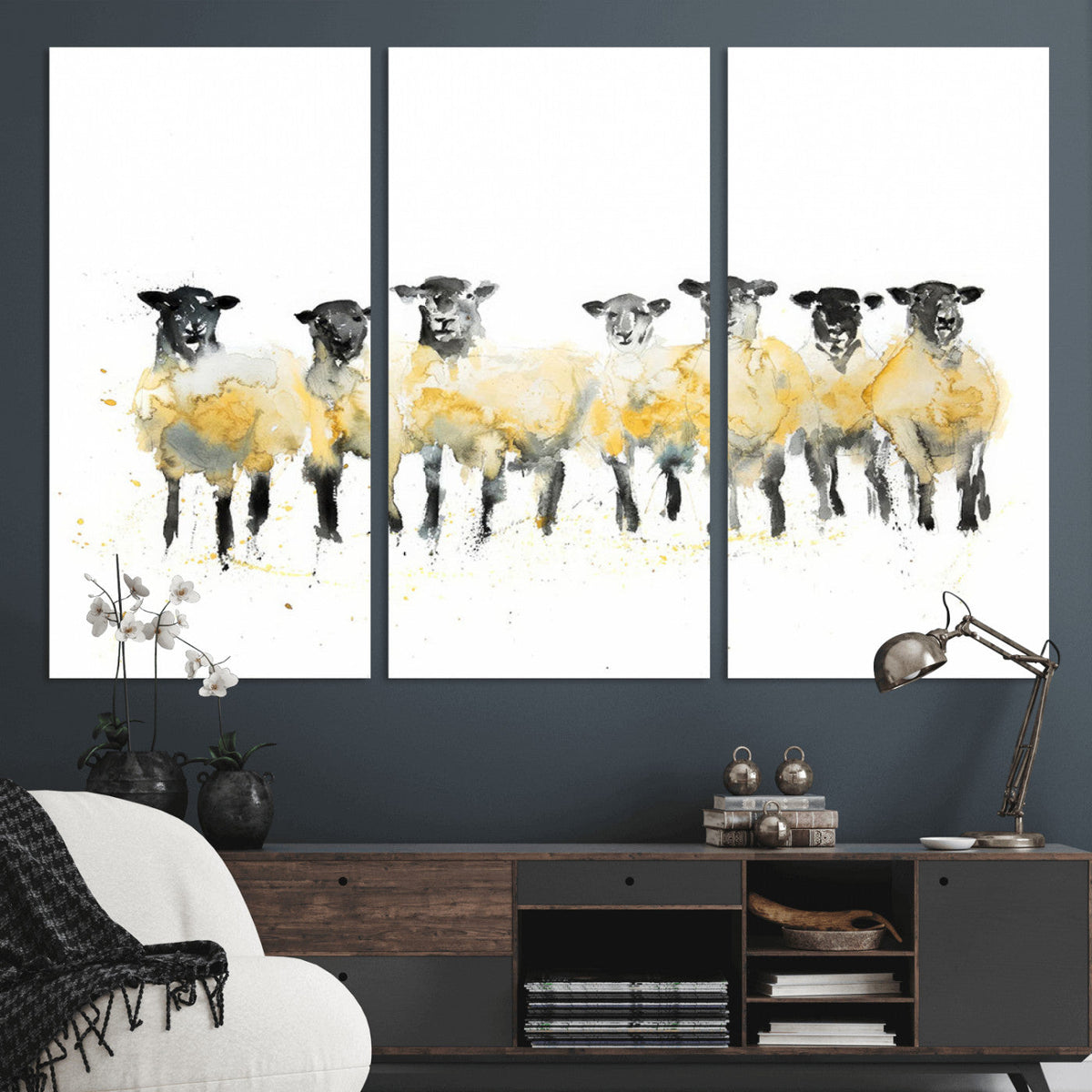 Farmhouse Wall Art Sheep Print | Ready to Hang Framed Canvas