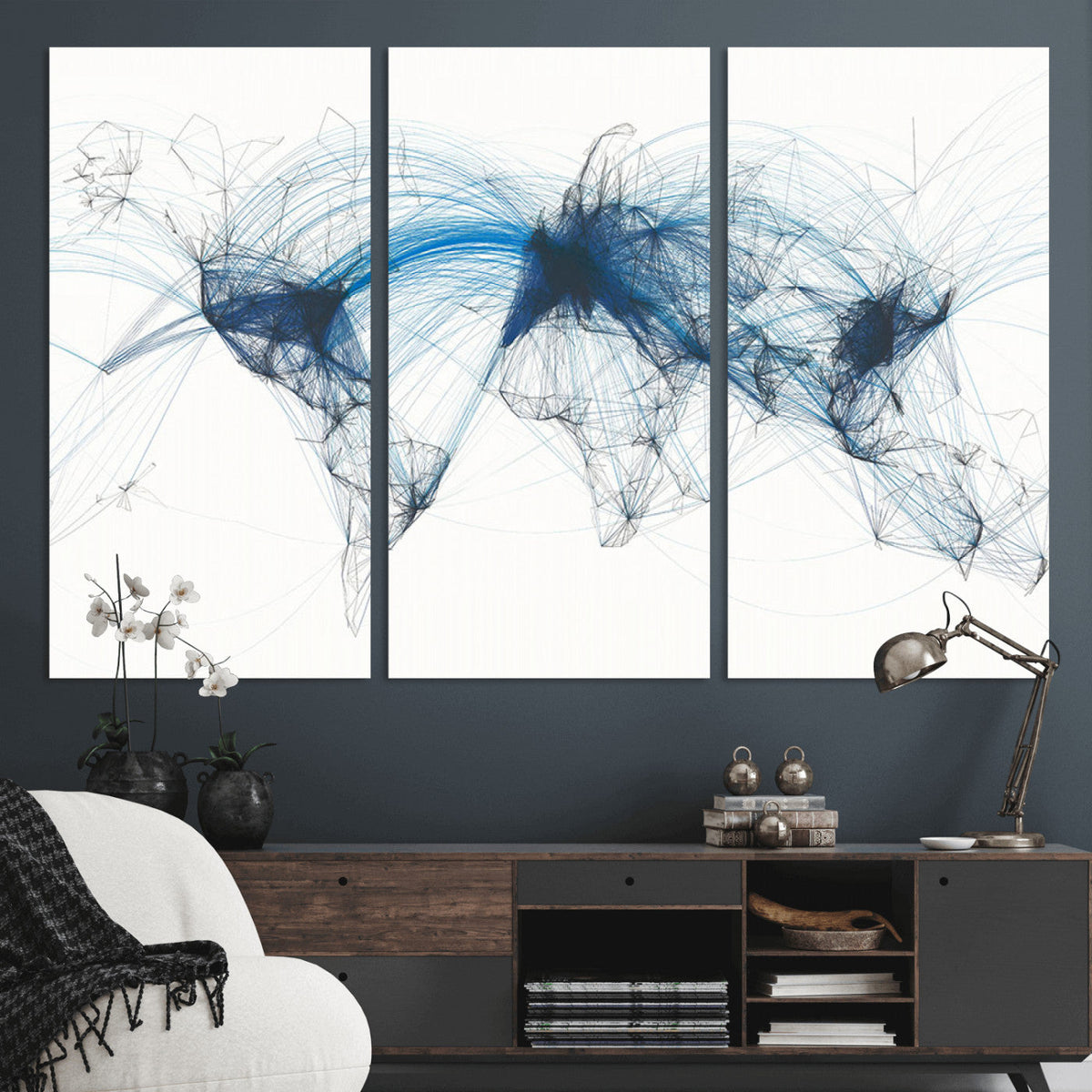 Flight Route Map Wall Art Canvas Print, Abstract Air Traffic