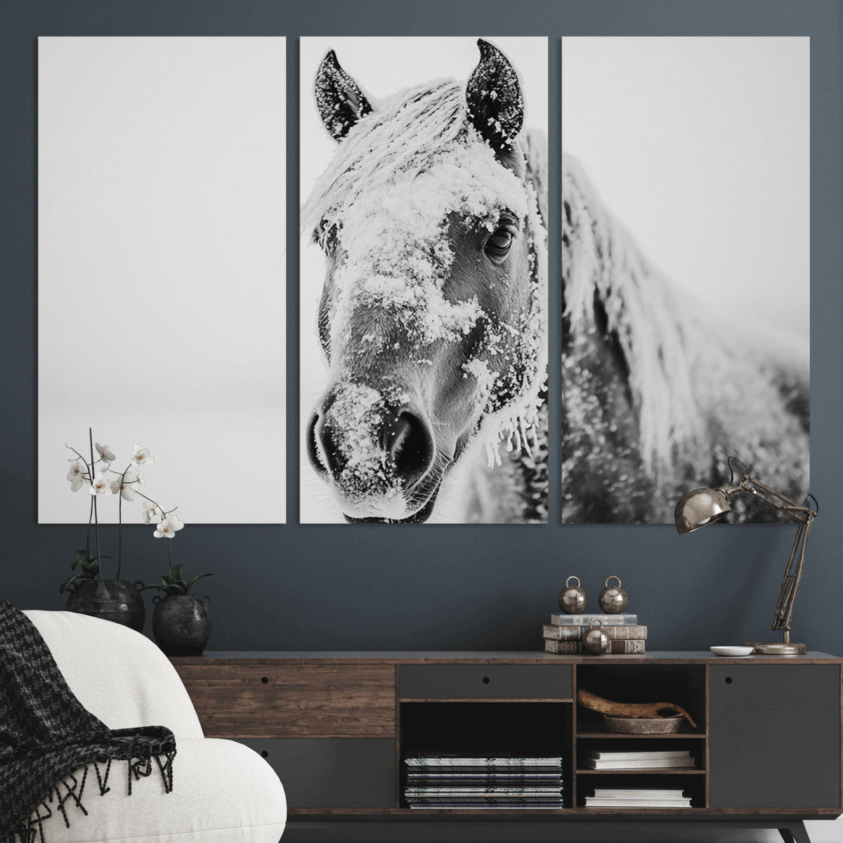 White Horse Wall Art | Ready to Hang and Framed | Winter