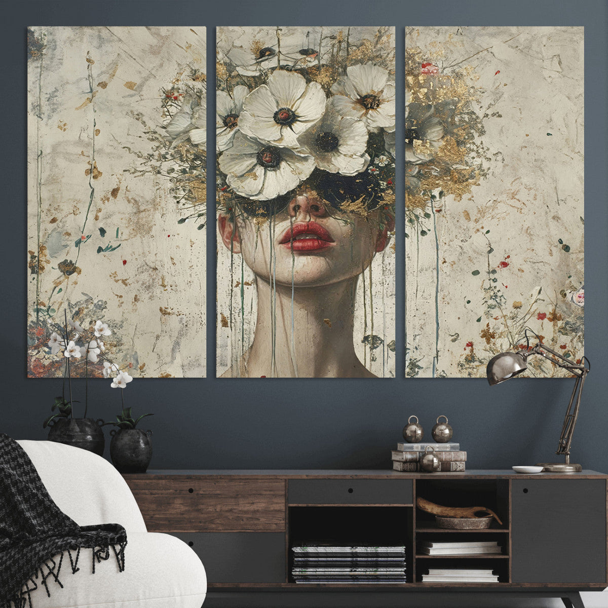 Abstract Floral Women Patel Wall Art Canvas Print