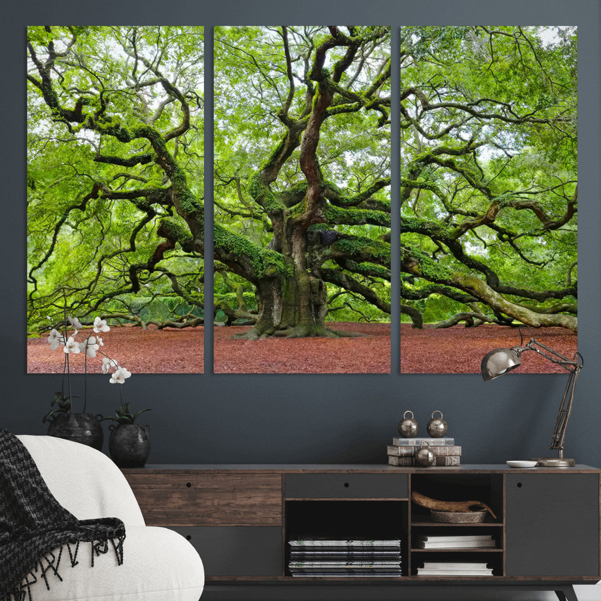 Framed Angel Oak Tree Wall Art - 3-Panel Canvas Prints,