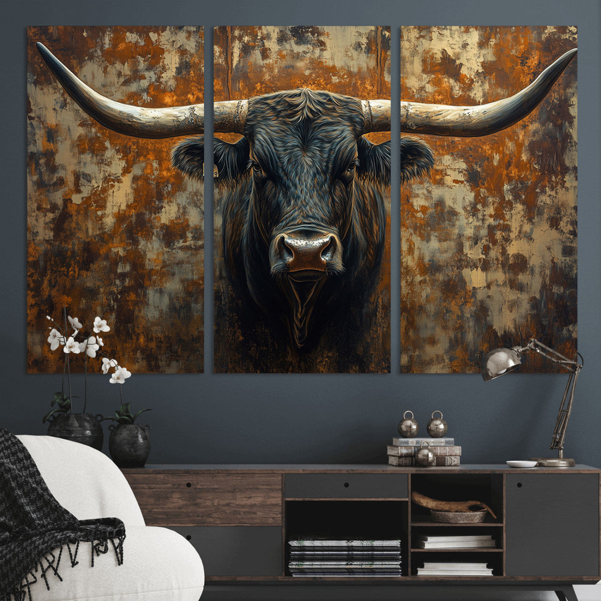 Longhorn Texas Cow Bull Wall Art | Rustic Farmhouse Canvas