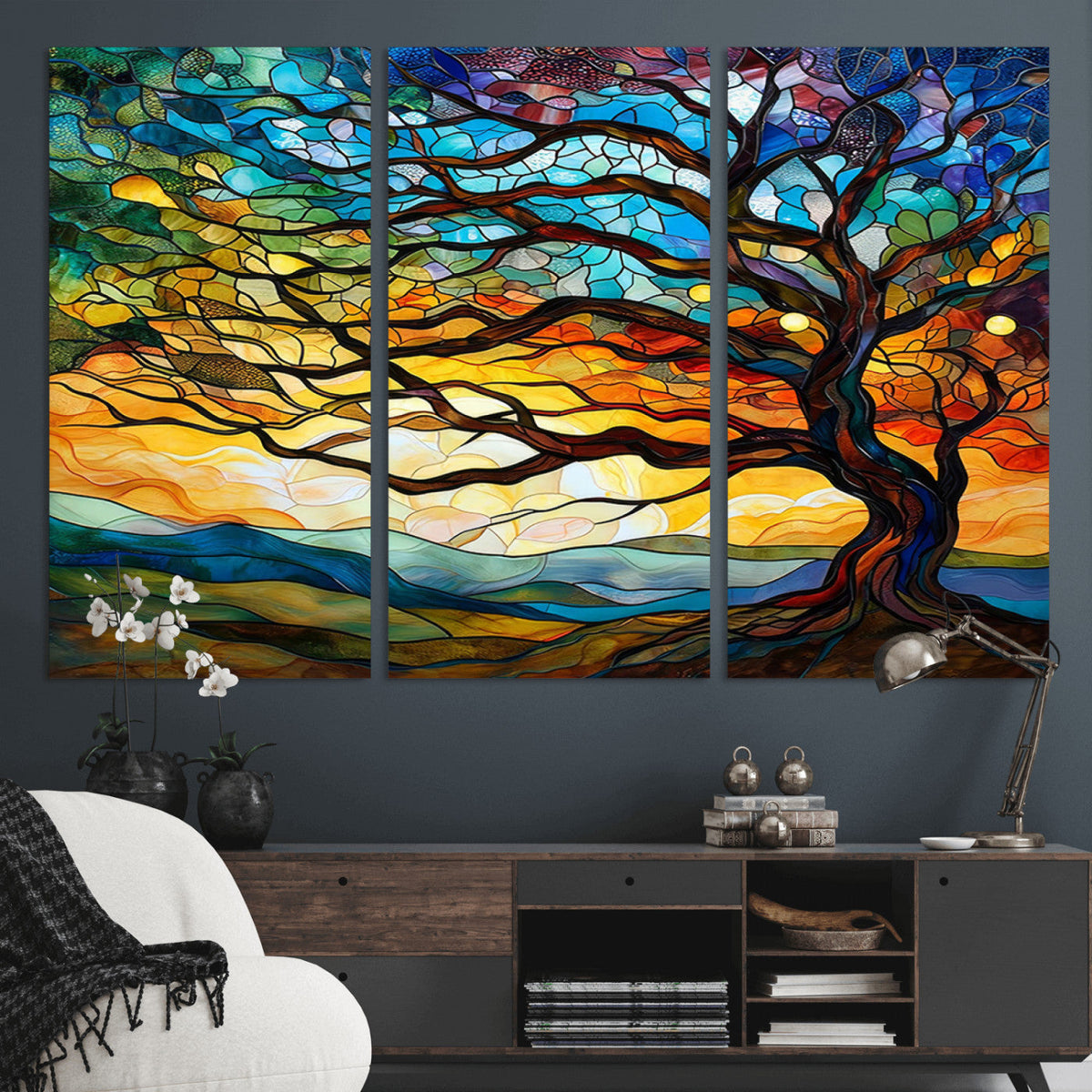 Vibrant Mosaic Tree of Life Wall Art | Stained Glass Style