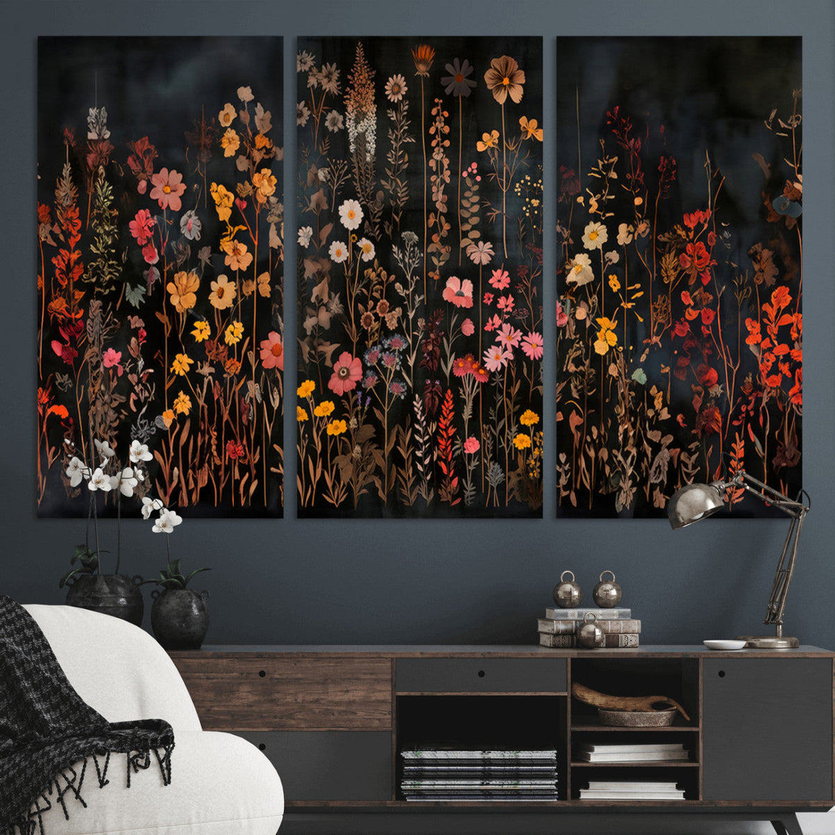 Large Floral Painting Print Illustration Flowers Canvas Wall