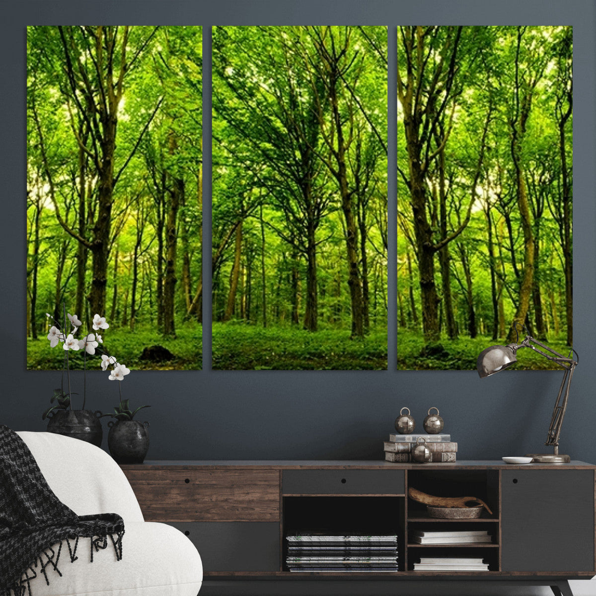 Lush Green Forest Canvas Print | 3-Panel Forest Wall Art |