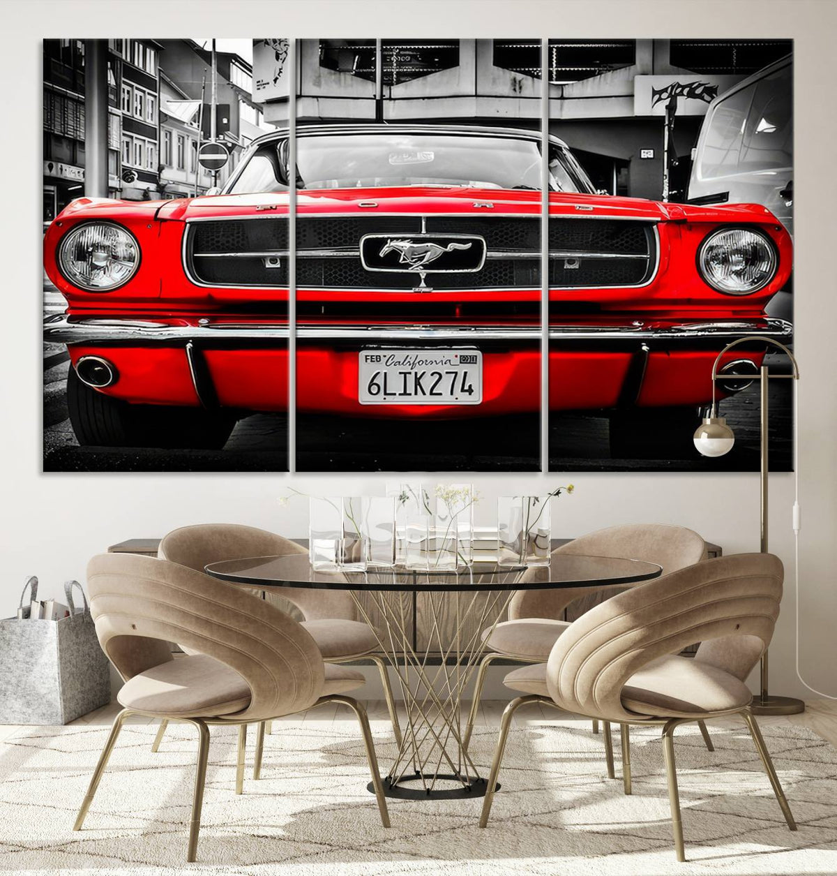 Red Mustang Car Wall Art – Framed Classic Vehicle Canvas