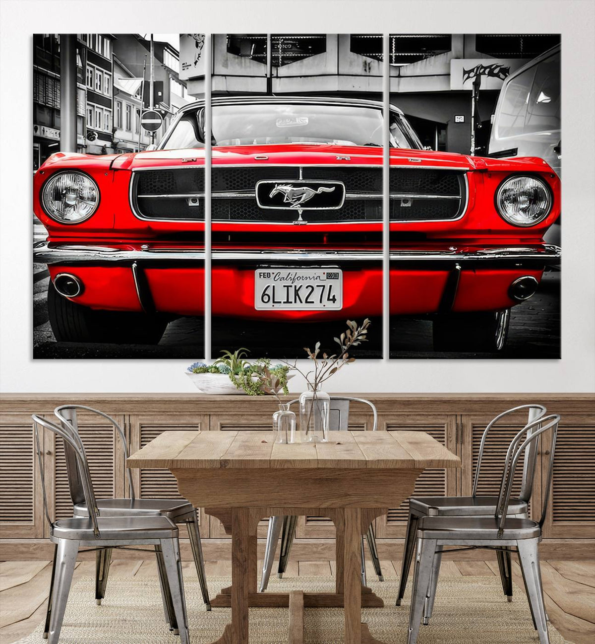 Red Mustang Car Wall Art – Framed Classic Vehicle Canvas