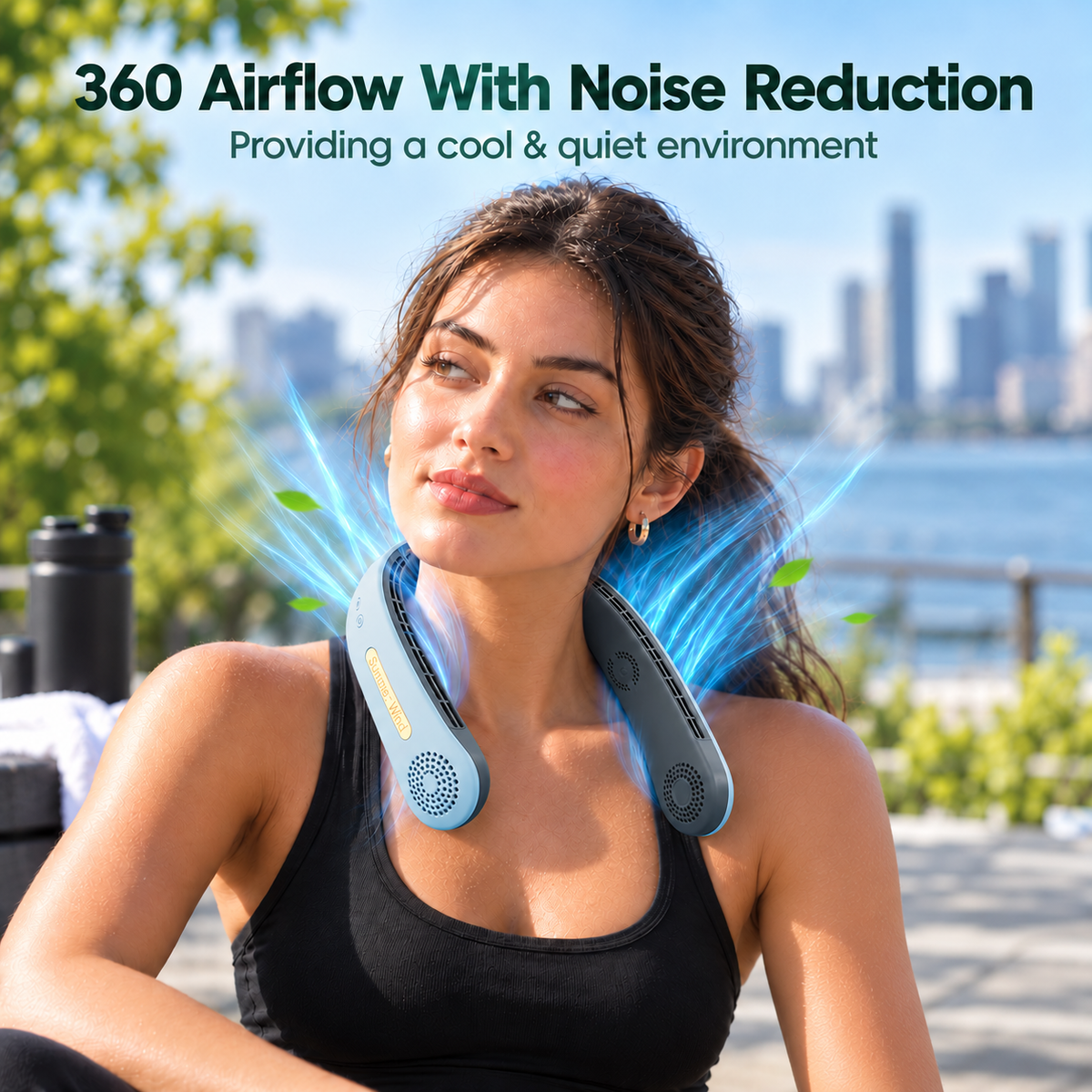 4000mAh 4 Tubors Portable Rechargeable Neck Fan 360° Bladeless with 3 Speeds
