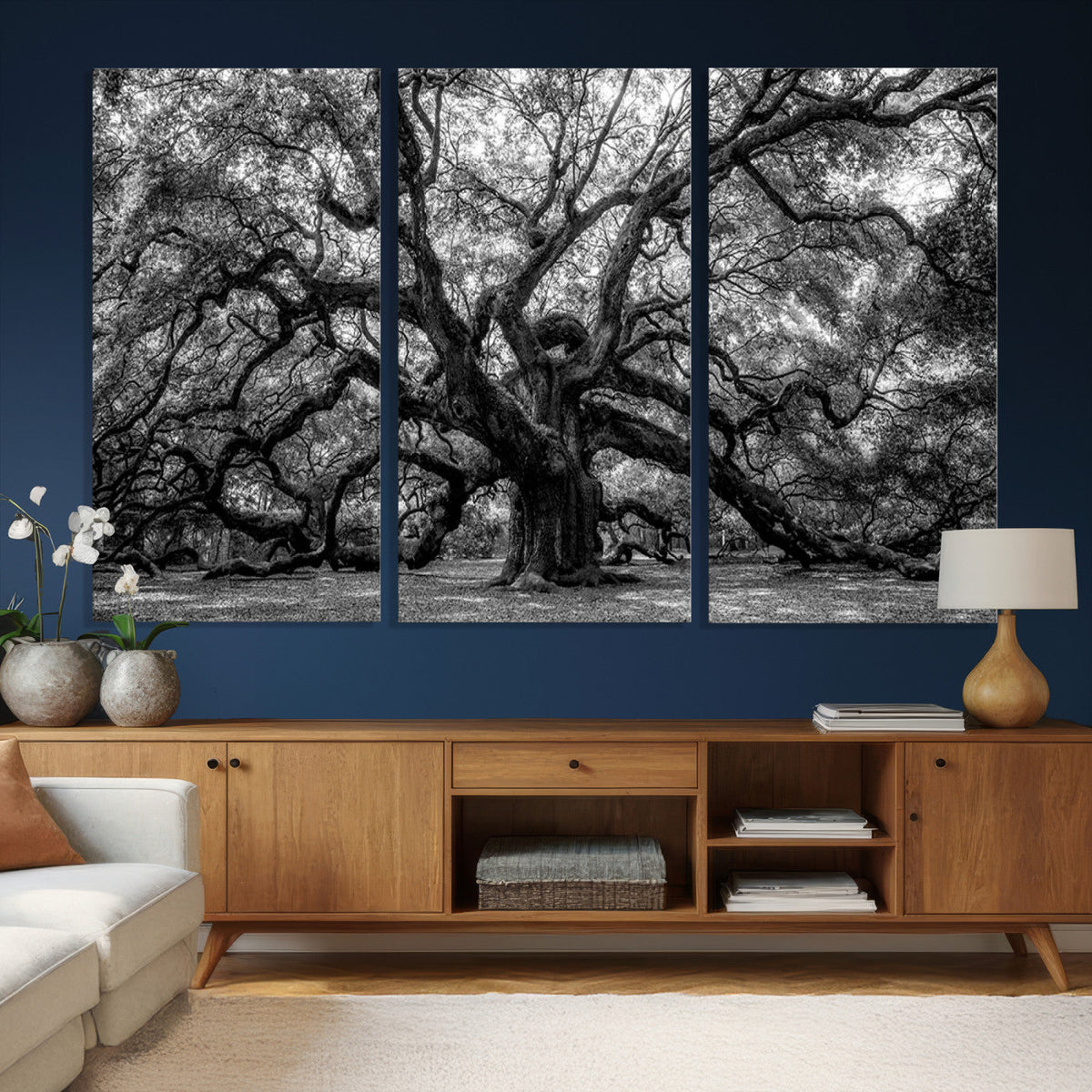 Black and White Old Angel Oak Tree Wall Art Canvas Print