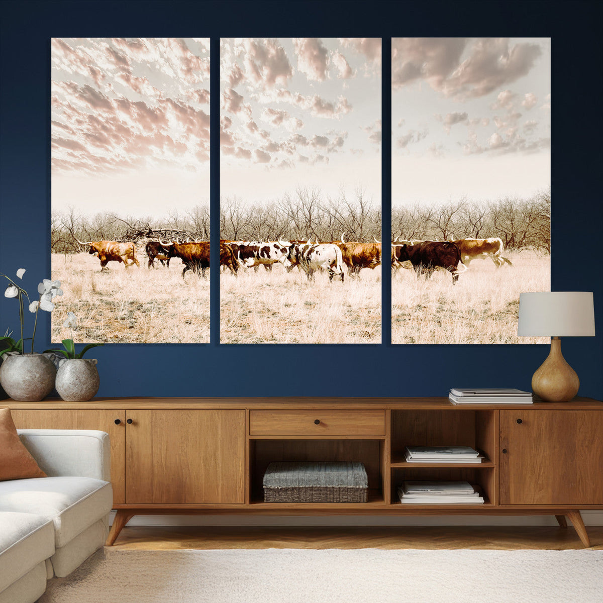 Longhorn Cattle Wall Art Canvas Print – Framed Texas Ranch