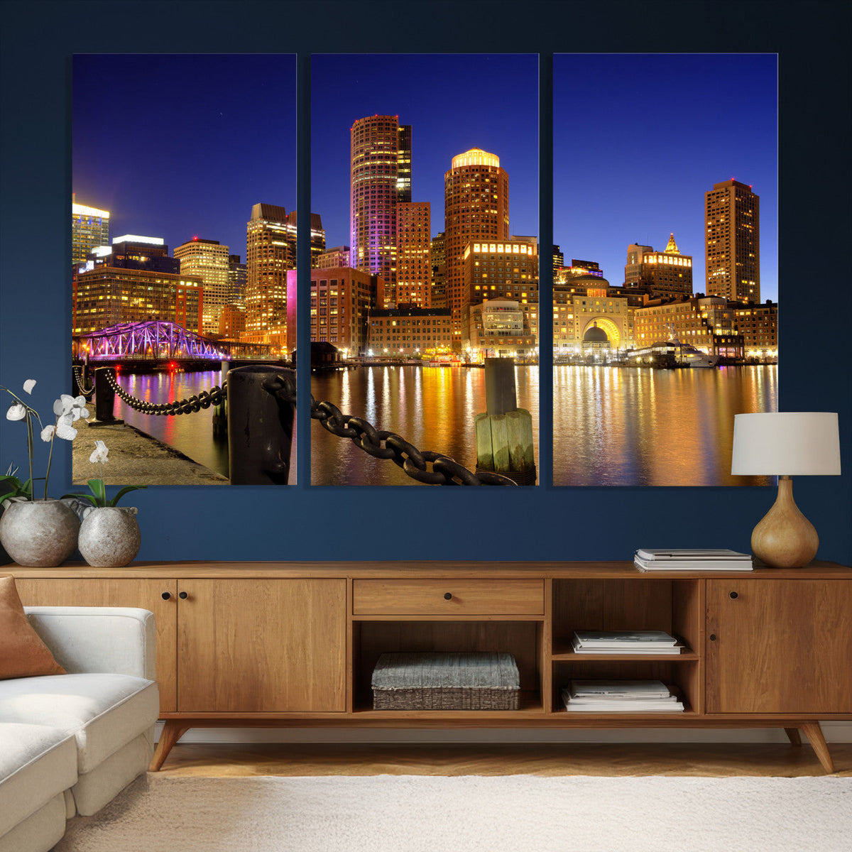 Boston Wall Art Canvas Print, Boston City Downtown Night