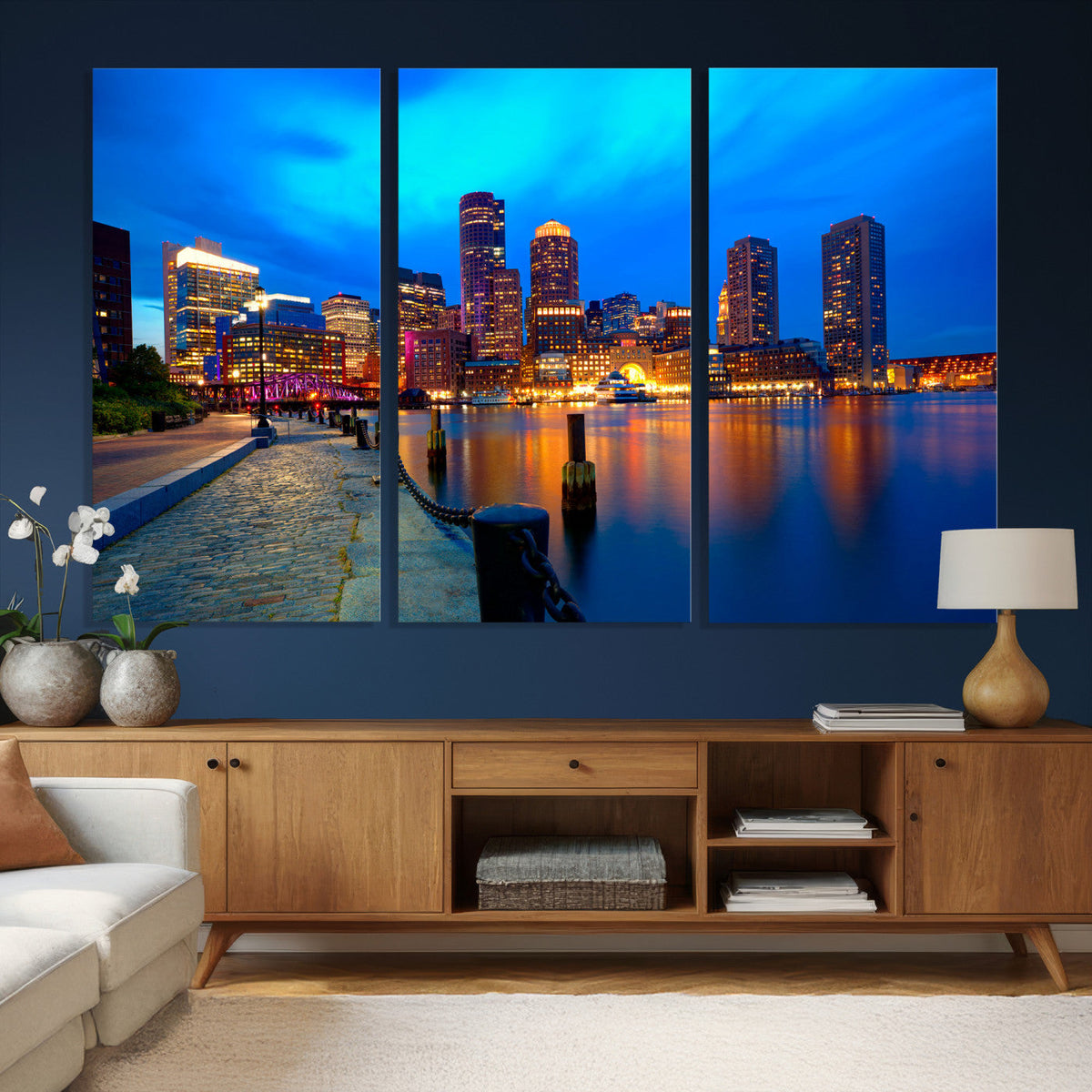 Boston Wall Art Canvas Print, Boston City Downtown Night