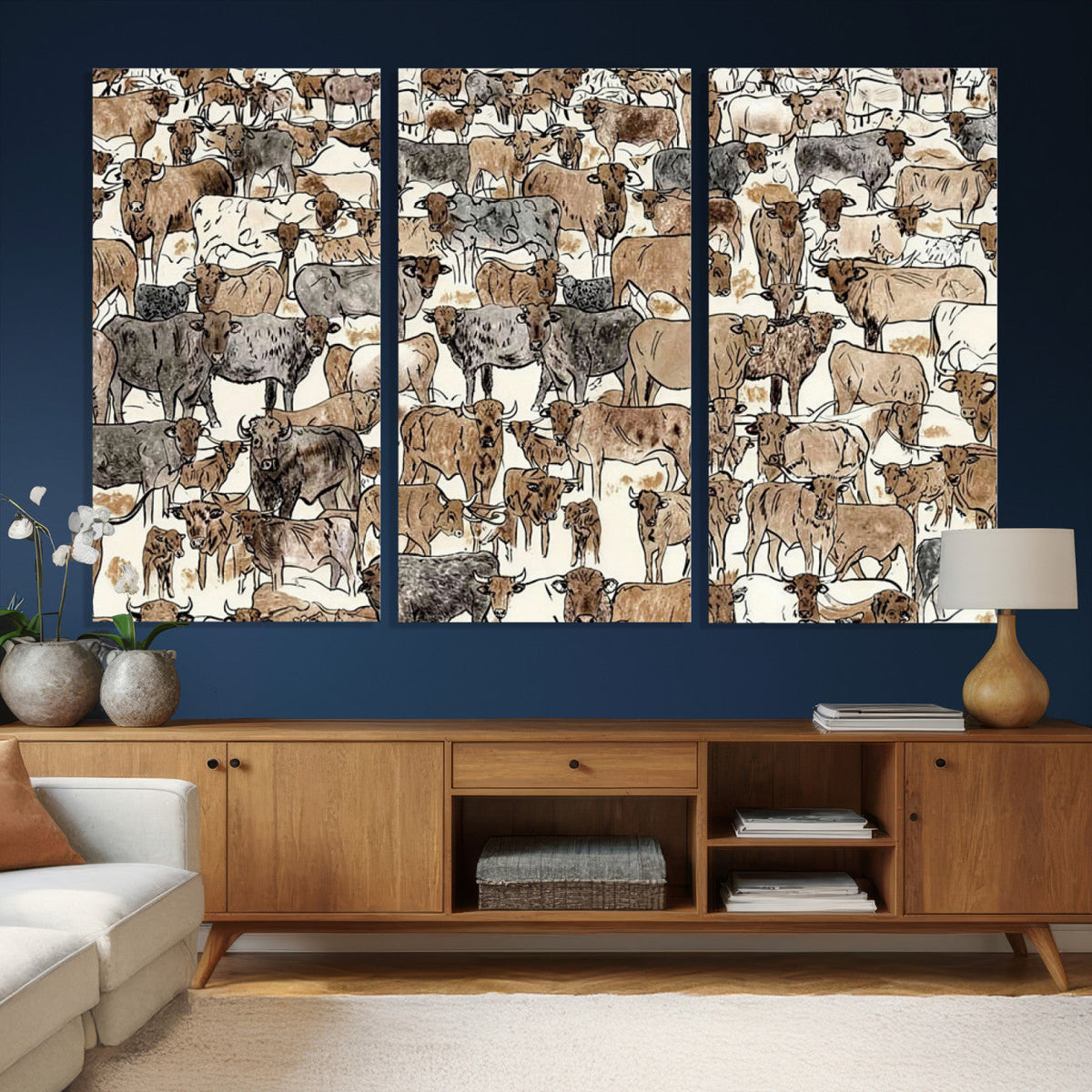 Abstract Longhorn Wall Art Canvas Print - Cow Animal Drawing