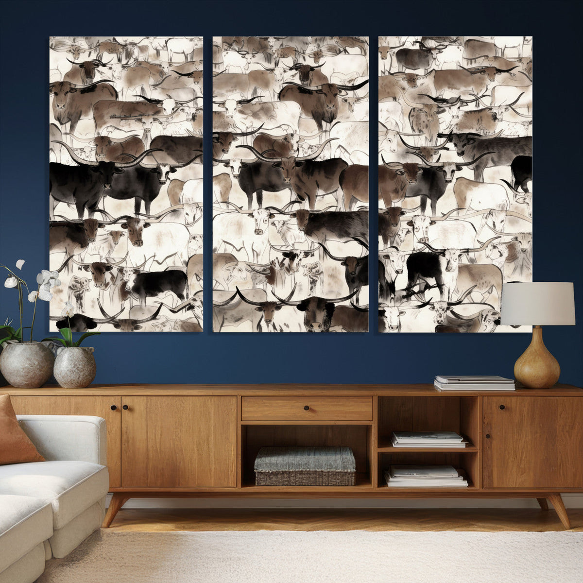 Abstract Texas Longhorn Print - Longhorn Herd Print for
