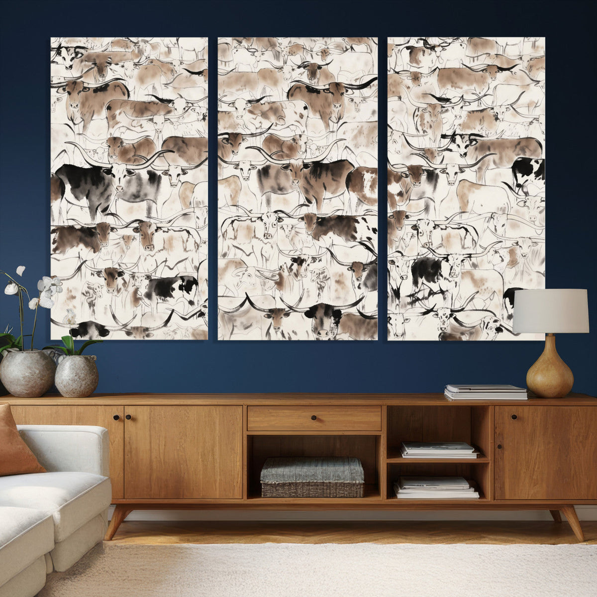 Abstract Texas Cow Canvas Print for Cabin and Western Home