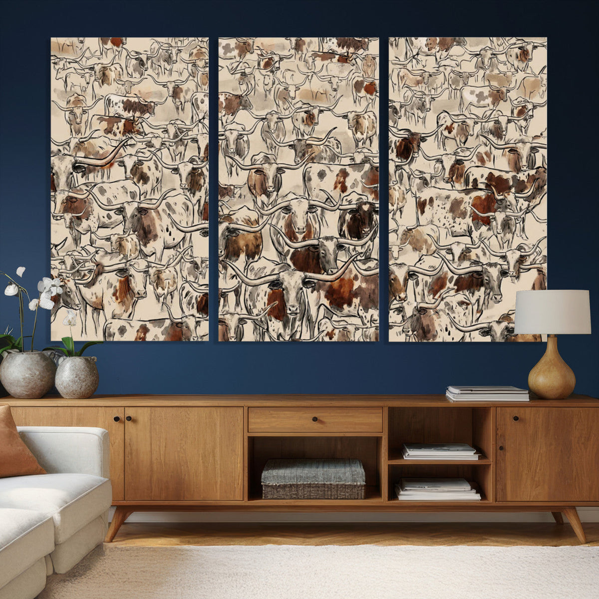 Abstract Longhorn Wall Art Canvas Print - Farm Animal