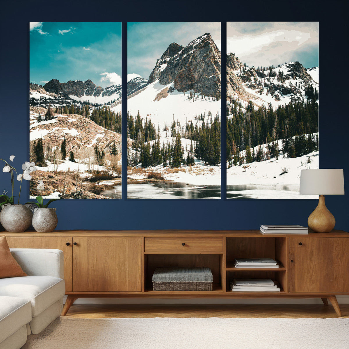 Snowy Mountain Wall Art Canvas Print, Alpine Pine Forest