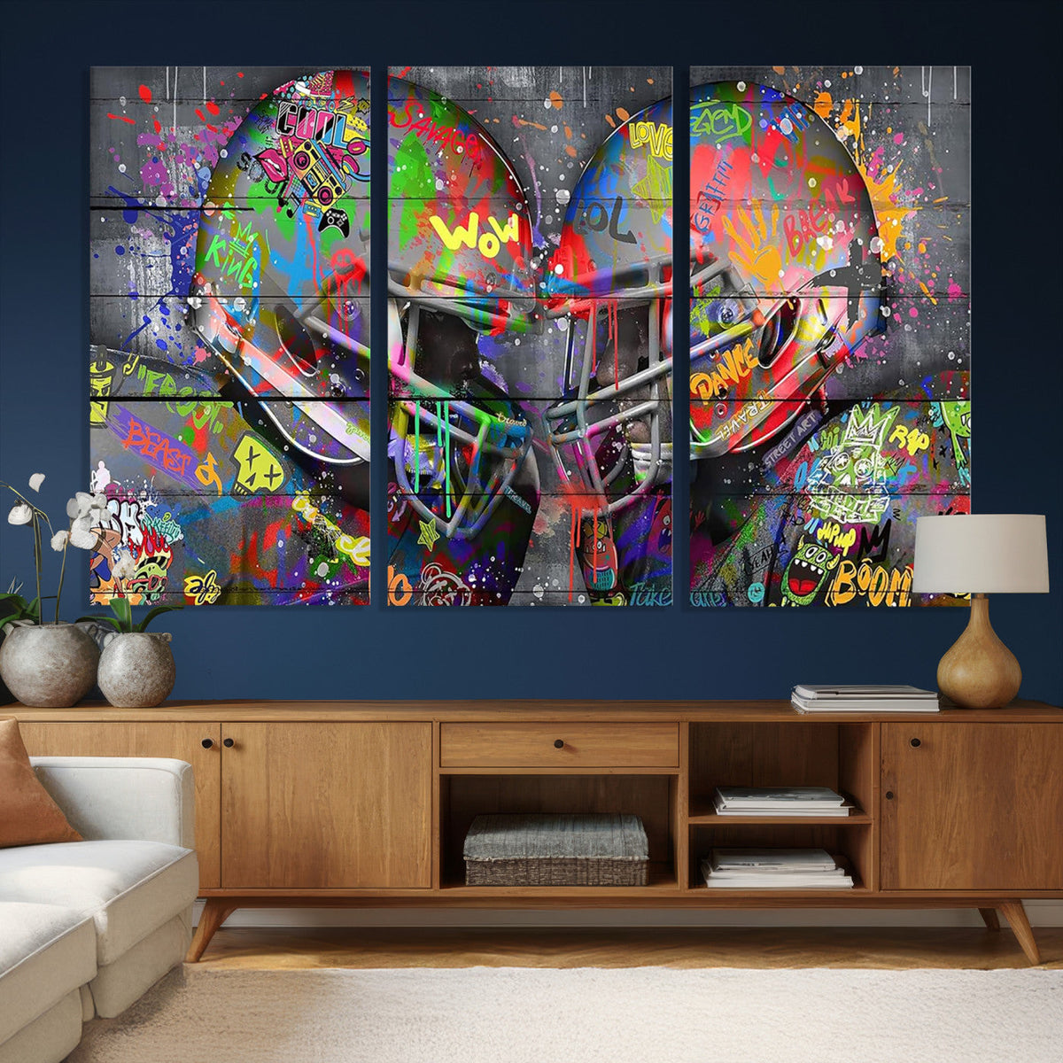 Graffiti Football Helmets Wall Art Canvas Print, Urban