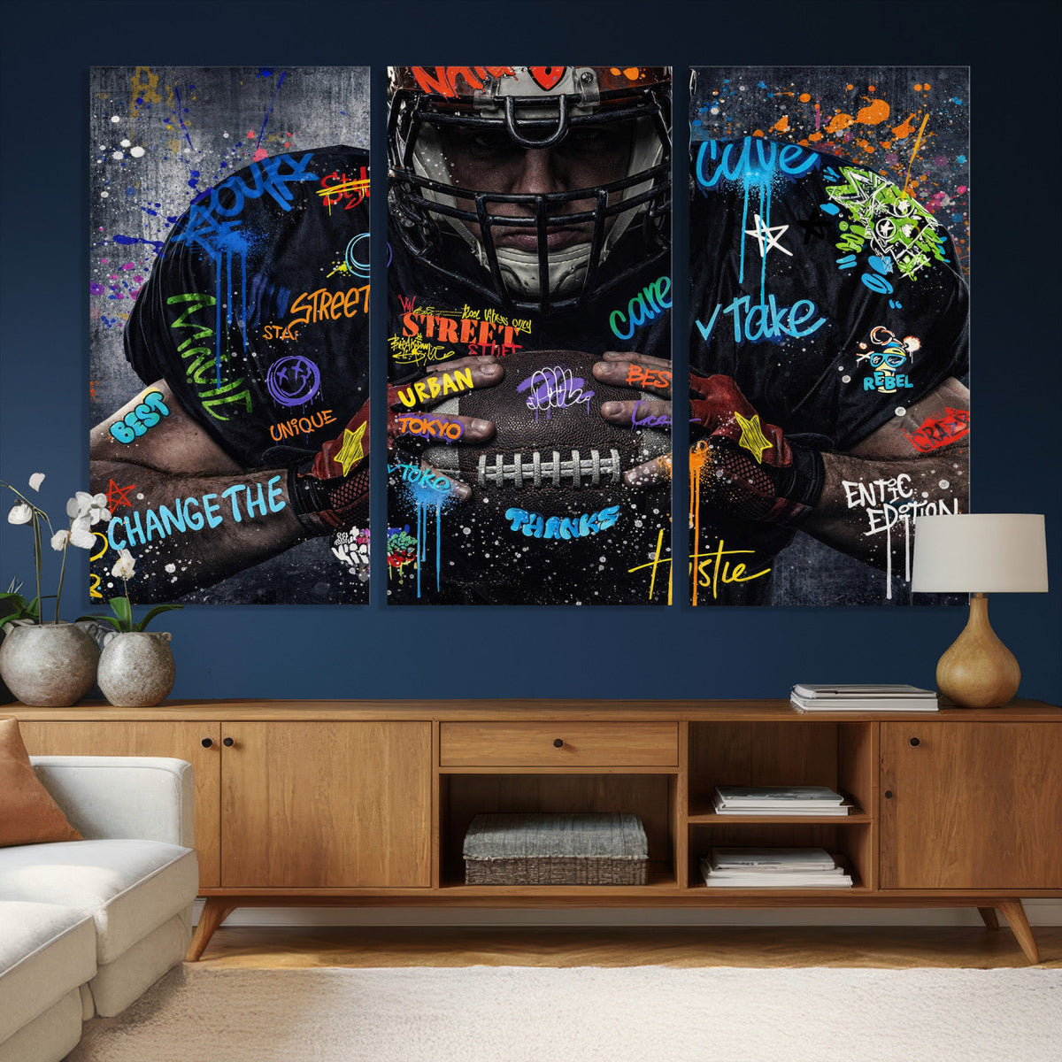 Graffiti American Football Player Street Art Wall Art Canvas