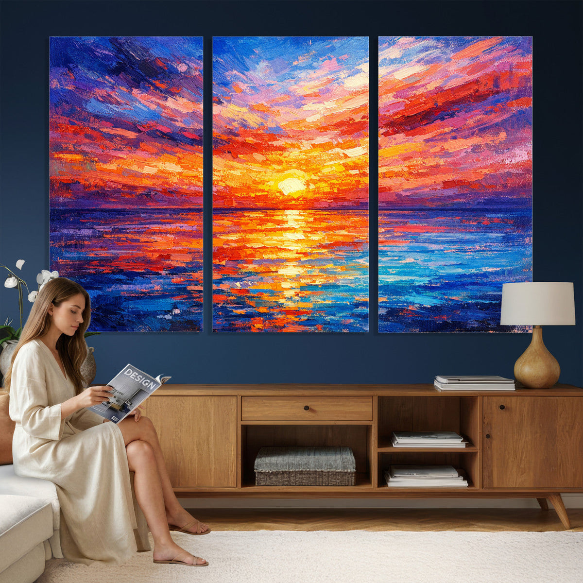 Colorful Knife Ocean Sunset Canvas — Orange Pink Teal