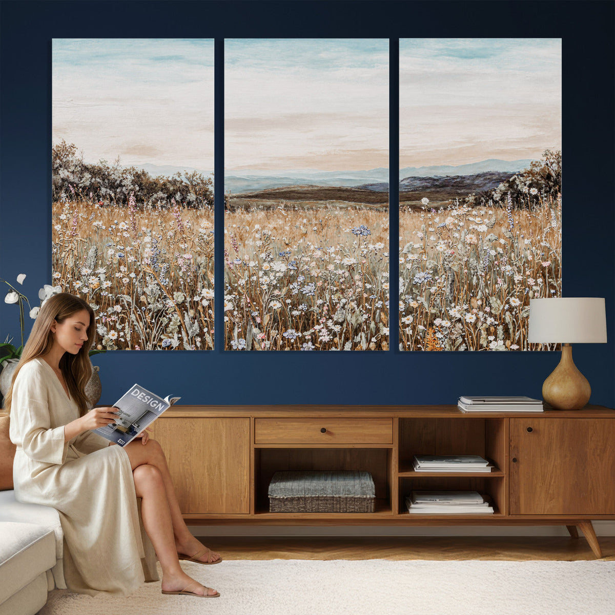 Neutral Wildflower Field Canvas Wall Art — Beige Earth Tone