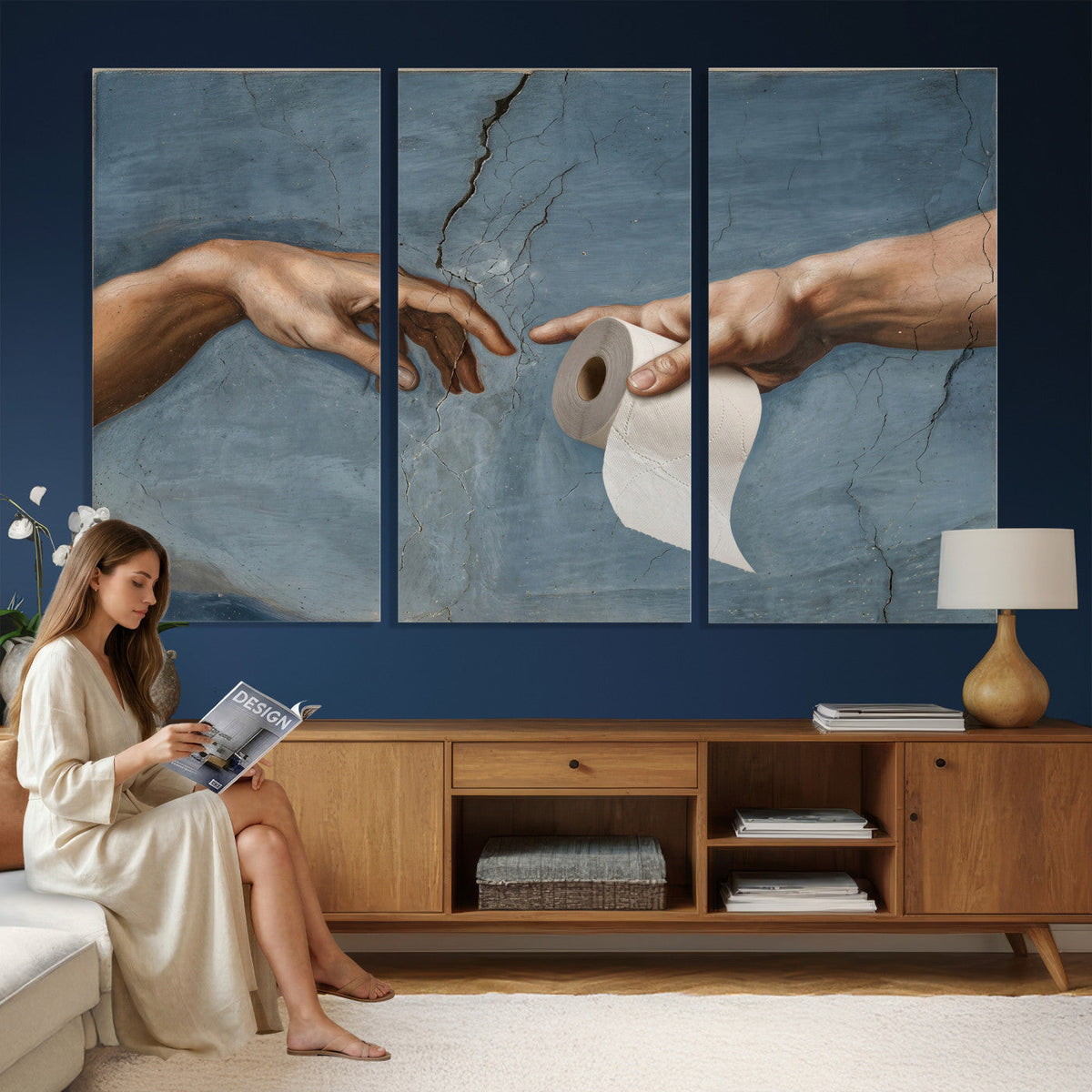 Funny Bathroom Canvas Wall Art, Michelangelo Creation of