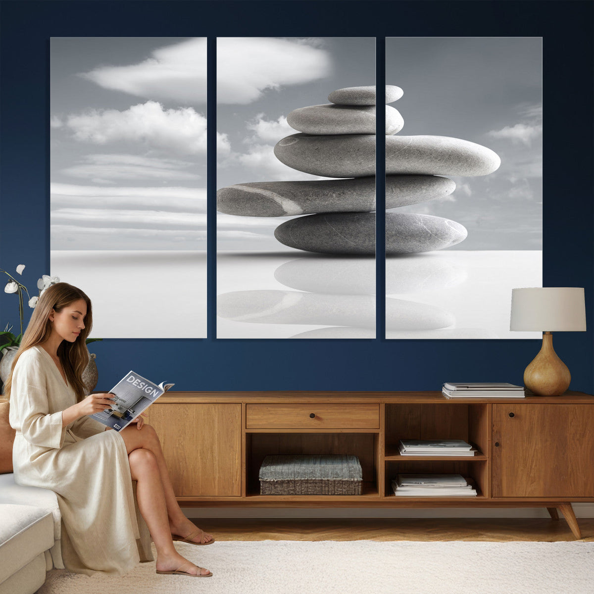Zen Stone Wall Art Canvas Print, Balanced Rock Stack Framed