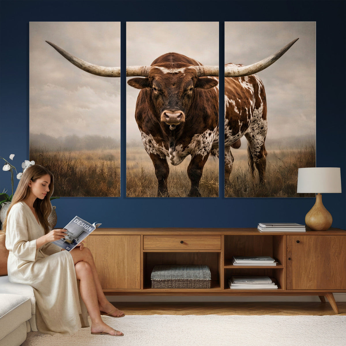 Texas Longhorn Canvas Wall Art Western Bull Desert Moody