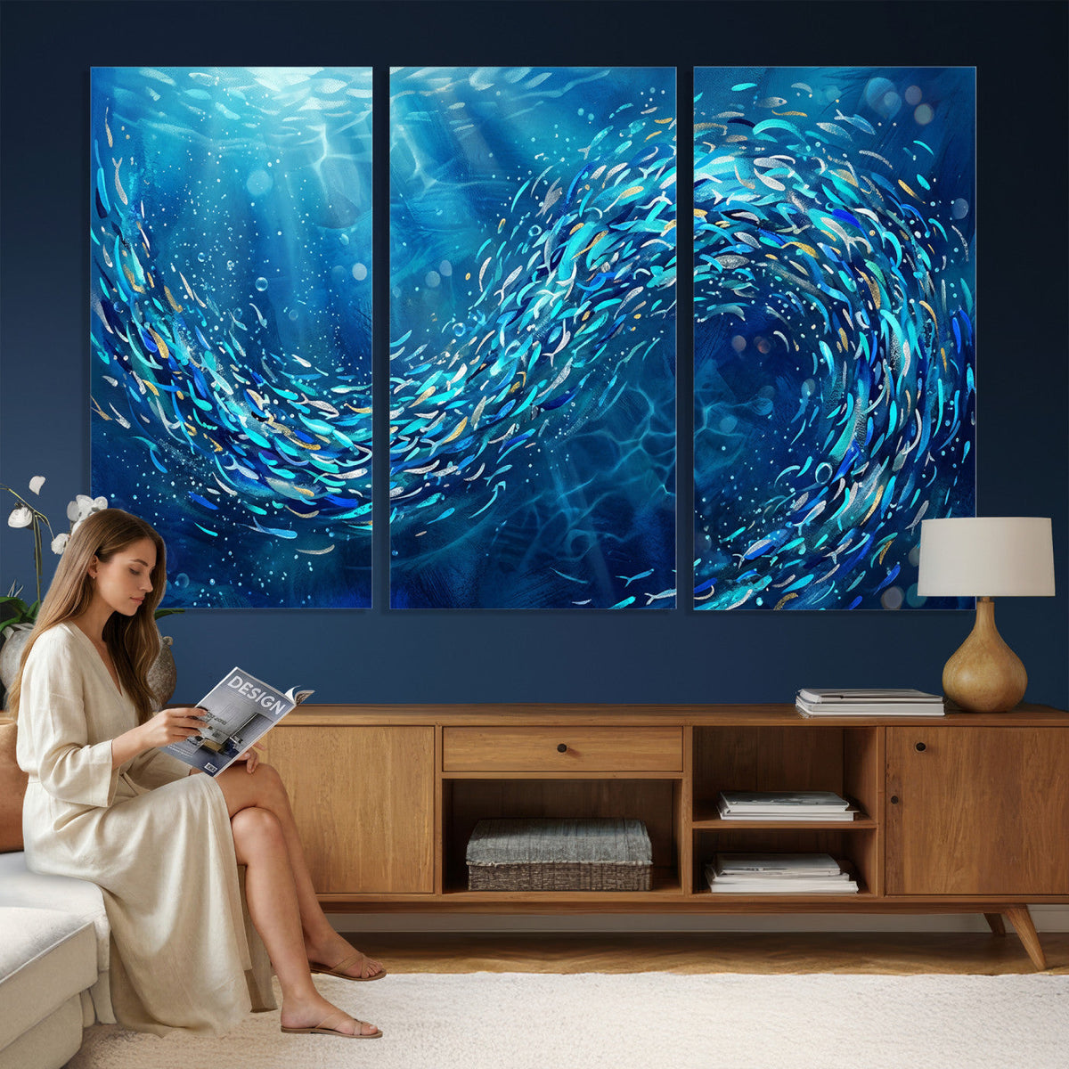 School of Fish Canvas Print | Blue Ocean Underwater Wall Art