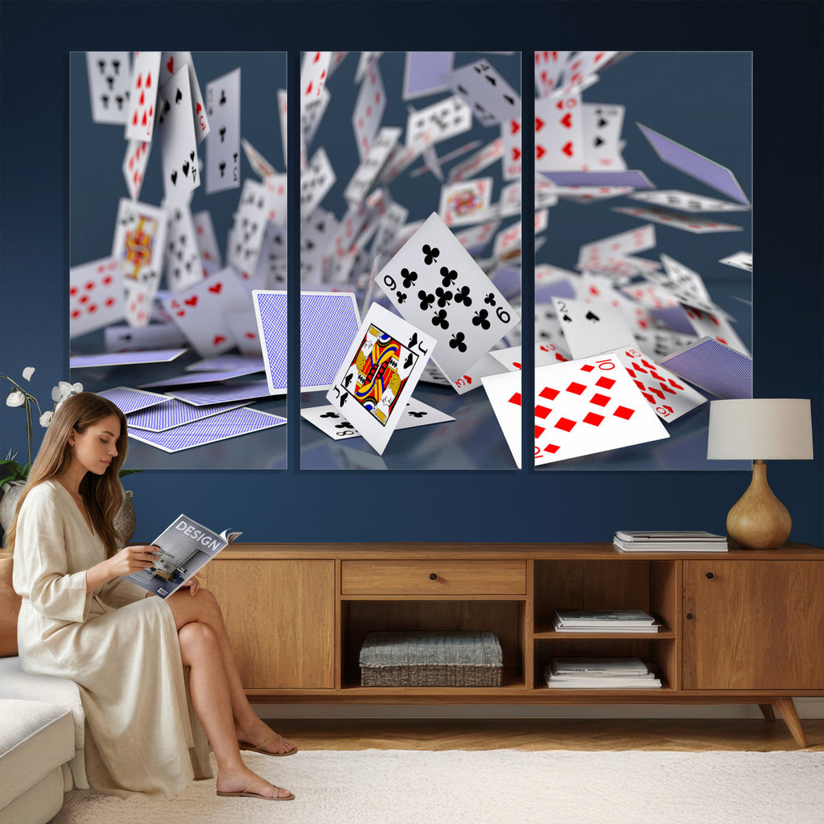Playing Cards Canvas Wall Art | Casino Game Room Decor,