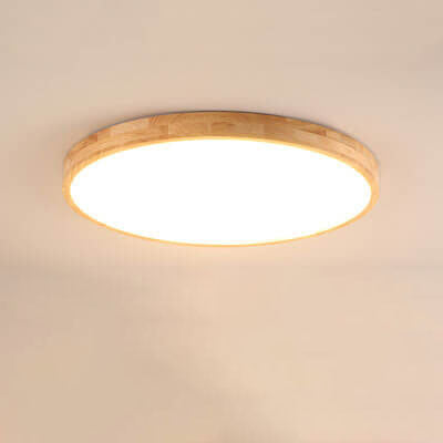 Nordic Solid Wood Round Ultra Thin LED Flush Mount Ceiling Light 18W