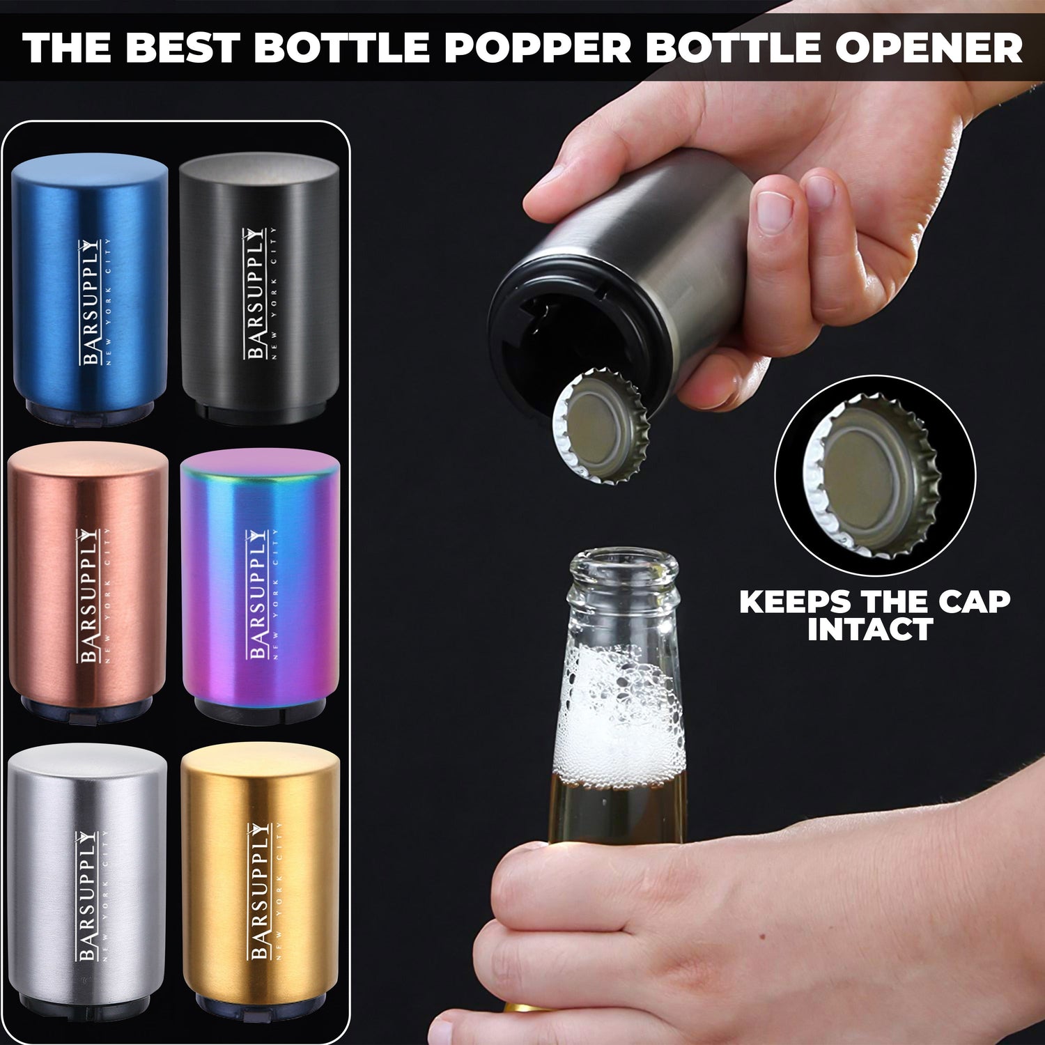 2-Pack BARSUPPLY Push Down Automatic Magnetic Beer Bottle Opener + BONUS Cap Gun