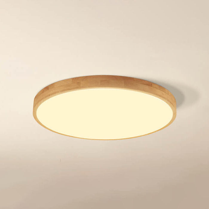 Nordic Solid Wood Round Ultra Thin LED Flush Mount Ceiling Light 18W